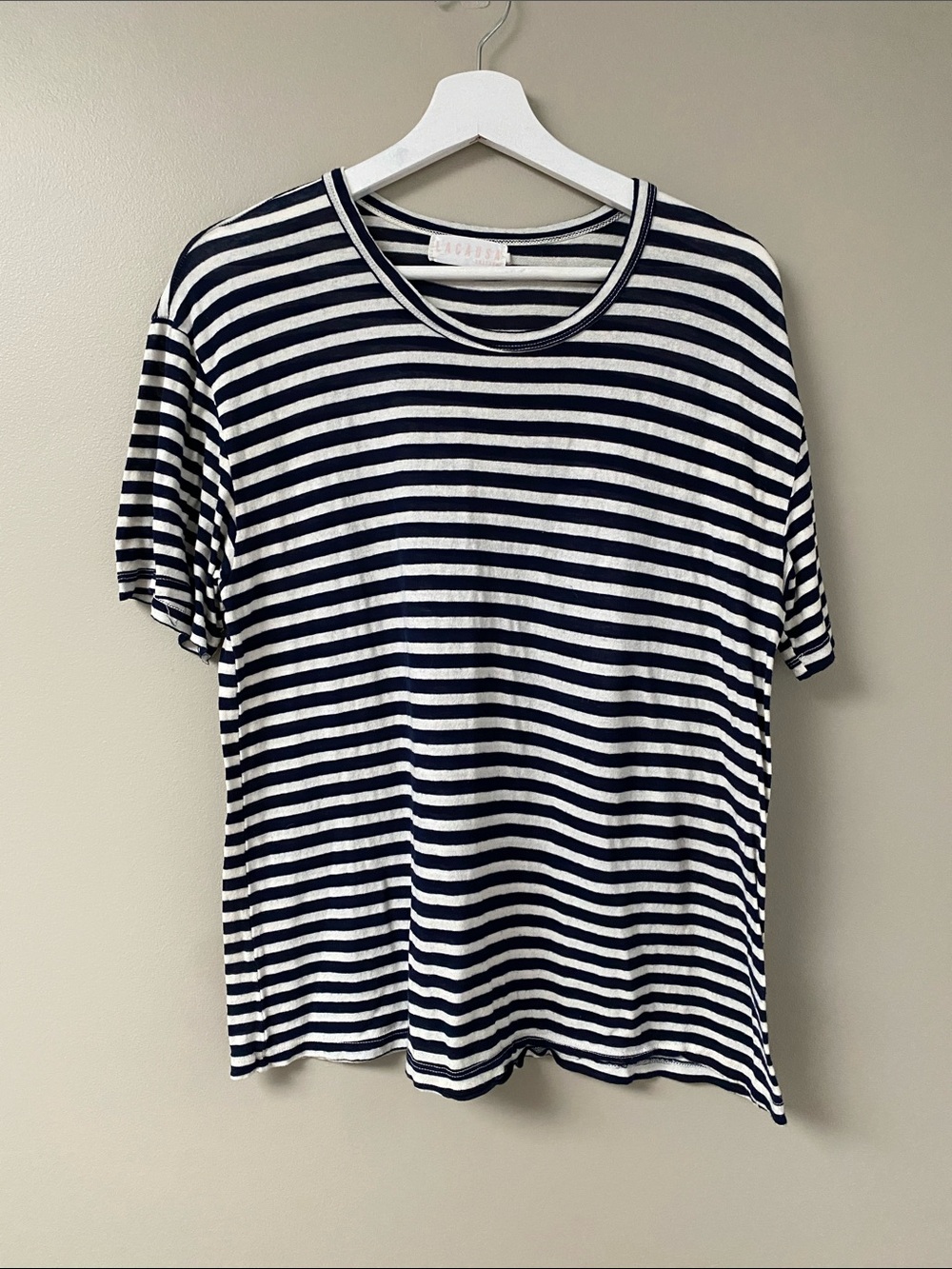 LACAUSA oversized boxy Navy & White Striped Tee
